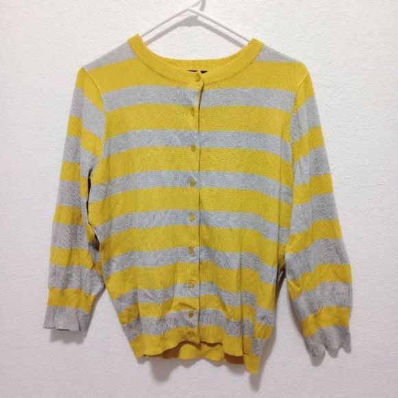 Lyn Women's Yellow Gray Striped Cardigan size Large - Picture 1 of 8